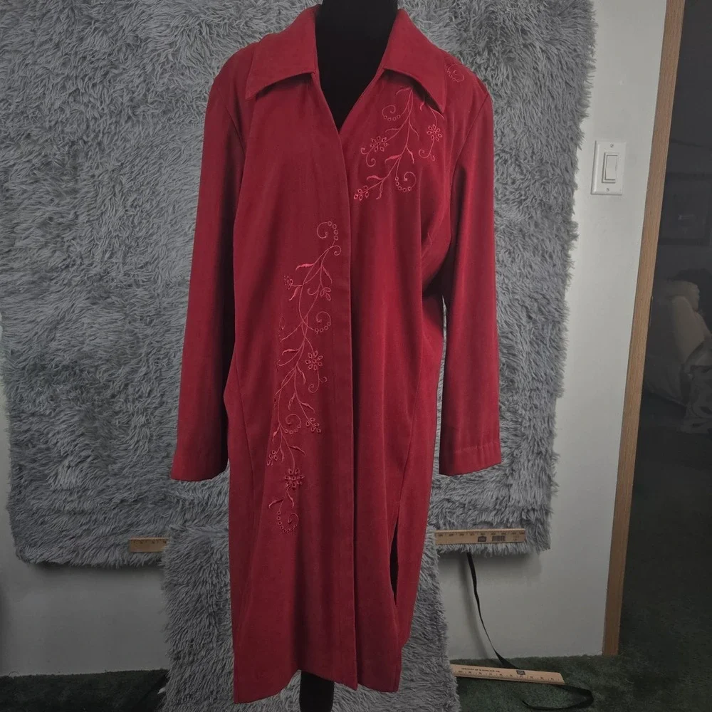 Studio 1 26758 Womens 18 Red Embroidered 3/4 Sleeve Drape‎ Front Jacket